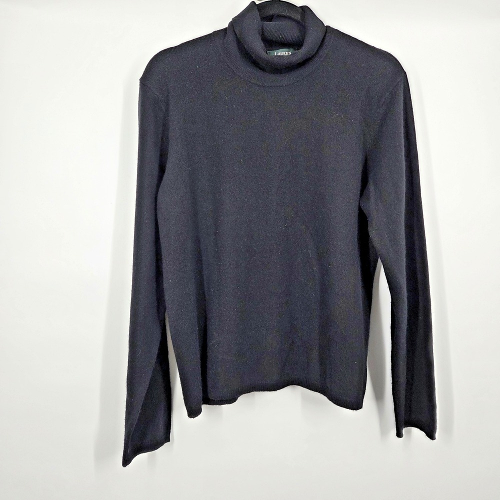 Lauren Ralph Lauren 100% Cashmere Turtleneck Sweater Black XL Classic Old Money